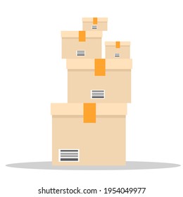A pile of boxes. Stack of Cardboard with different size. Flat and solid color vector illustration.