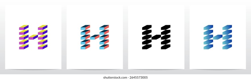 Pile Of Brick Block Stack Letter Initial Logo Design H