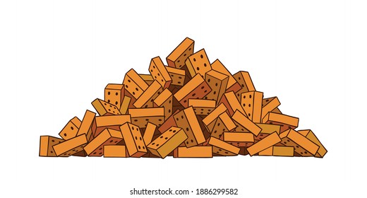 Pila de ladrillos. Material de construcción. Montón de basura de construcción. Ilustración vectorial aislada en blanco.