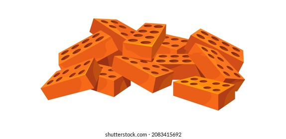 Pile Of Bricks. Heap Or Stack Red Stone Square Brick, Building Material, Cartoon Flat Vector Icon Illustration Isolated On White Background