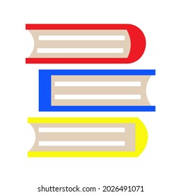 Pile bright book on white background. Bright school poster. Stationery for students and teachers. Education design concept. Vector illustration

