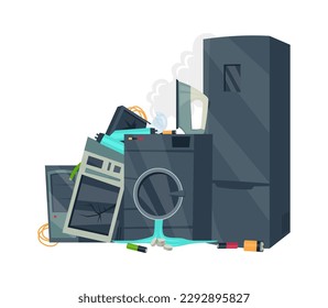 Pile of broken electronic devices illustration Sorted waste. Vector illustration