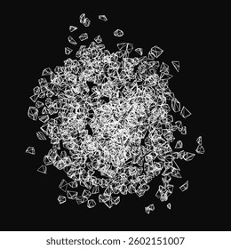 A pile of broken glass with a heart shape in the middle. The heart is surrounded by the broken glass, which is scattered all over the image. Scene is one of destruction and chaos