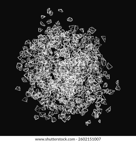 A pile of broken glass with a heart shape in the middle. The heart is surrounded by the broken glass, which is scattered all over the image. Scene is one of destruction and chaos