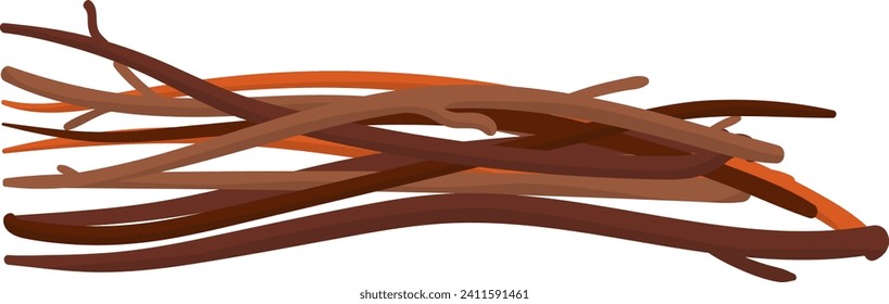 Pile of brown twigs isolated on white background. Nature design elements, tree branches vector illustration.