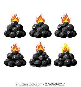 Pile of burning coal with flames on top coal fire burning coal piles icon