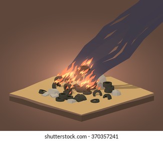 Pile of burning tires. 3D lowpoly isometric vector concept illustration