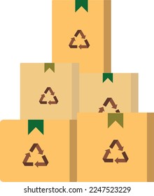 Pile of cardboard box with recycle symbol. Flat style. Isolated on white background.