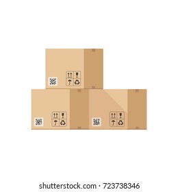 Pile of cardboard boxes. Concept of warehouse and delivery. Vector illustration isolated on white background