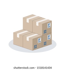 Pile cardboard boxes. Delivery and packaging concept. Vector illustration on white background.