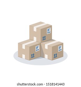 Pile cardboard boxes. Delivery and packaging concept. Vector illustration on white background.