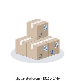 Pile cardboard boxes. Delivery and packaging concept. Vector illustration on white background.