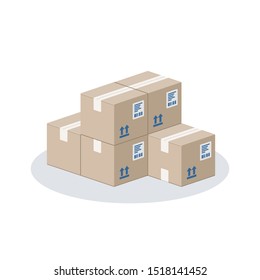 Pile cardboard boxes. Delivery and packaging concept. Vector illustration on white background.