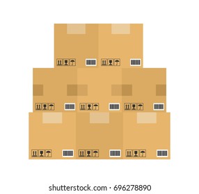 pile of cardboard boxes in flat style on white background