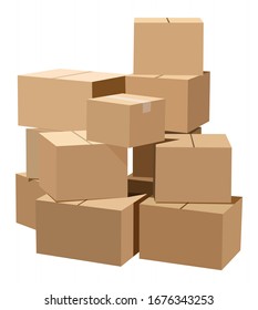 Pile of cardboard boxes on a white background