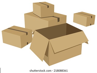 Pile of cardboard boxes on a white background