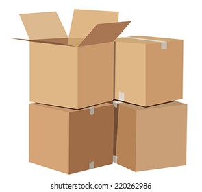 Pile von Kartons auf weißem Hintergrund