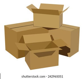 Pile of cardboard boxes on a white background
