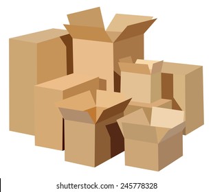 Pile of cardboard boxes on a white background