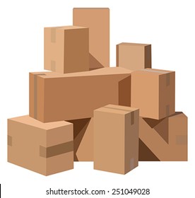 Pile of cardboard boxes on a white background