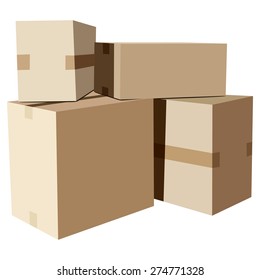 Pile of cardboard boxes on a white background