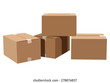 Pile of cardboard boxes on a white background