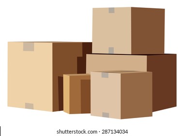 Pile of cardboard boxes on a white background