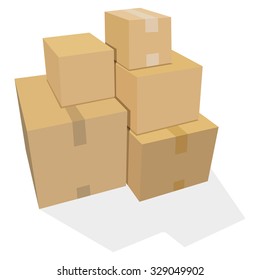 Pile of cardboard boxes on a white background