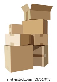 Pile of cardboard boxes on a white background
