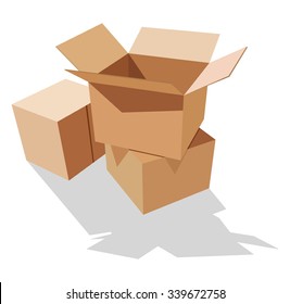 Pile of cardboard boxes on a white background