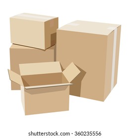 Pile of cardboard boxes on a white background