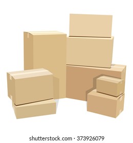 Pile of cardboard boxes on a white background