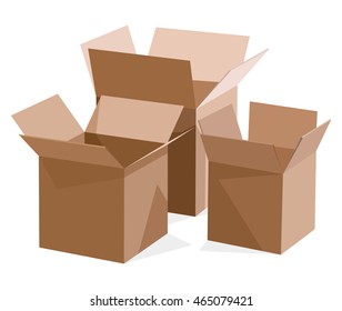 Pile of cardboard boxes on a white background