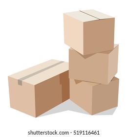 Pile of cardboard boxes on a white background