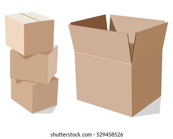 Pile of cardboard boxes on a white background