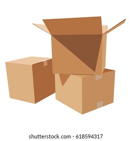 Pile of cardboard boxes on a white background