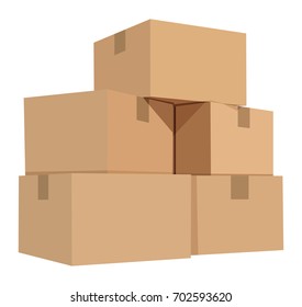 Pile of cardboard boxes on a white background