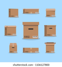 Pile cardboard boxes set. Vector illustration.