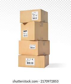 Pile of cardboard boxes. Vector illustration on a transparent background.