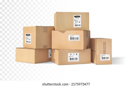 Pile of cardboard boxes. Vector illustration on a transparent background.