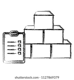 pile carton boxes with checklist