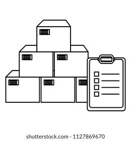 pile carton boxes with checklist