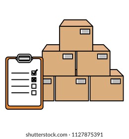 pile carton boxes with checklist