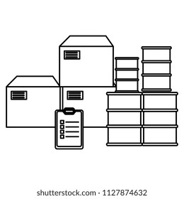 pile carton boxes with checklist and barrels