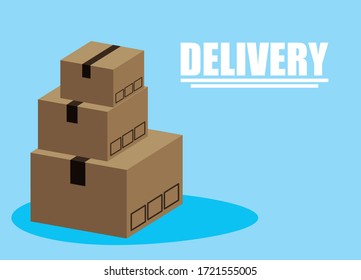 pile carton boxes delivery service with lettering vector illustration design