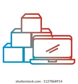 pile carton boxes with laptop