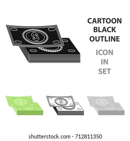 Pile of cash icon in cartoon style isolated on white background. Rest and travel symbol stock vector illustration.