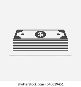Pile of cash. Money icon in flat style. Dollar icon. Vector illustration.