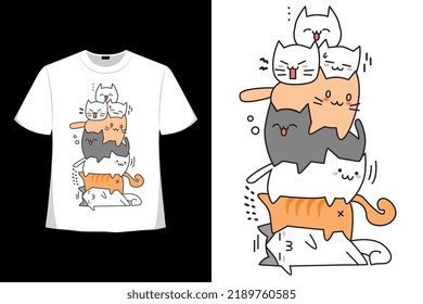 Pile Of Cats Tshirt Good For Clothes, Greeting Card, Poster, And Mug Design.