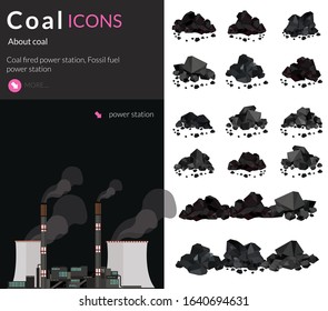 Pile of charcoal , coal heaps of coals Coal fired power station